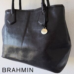 Brahmin Anytime Tote Black Lizard Embossed Double Strap Tote Shoulder Bag